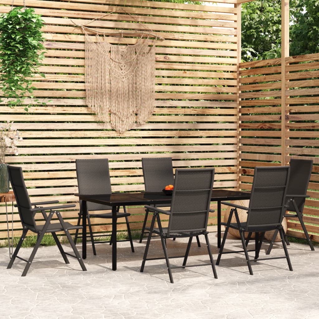 vidaXL 7 pcs conjunto de jantar para jardim preto