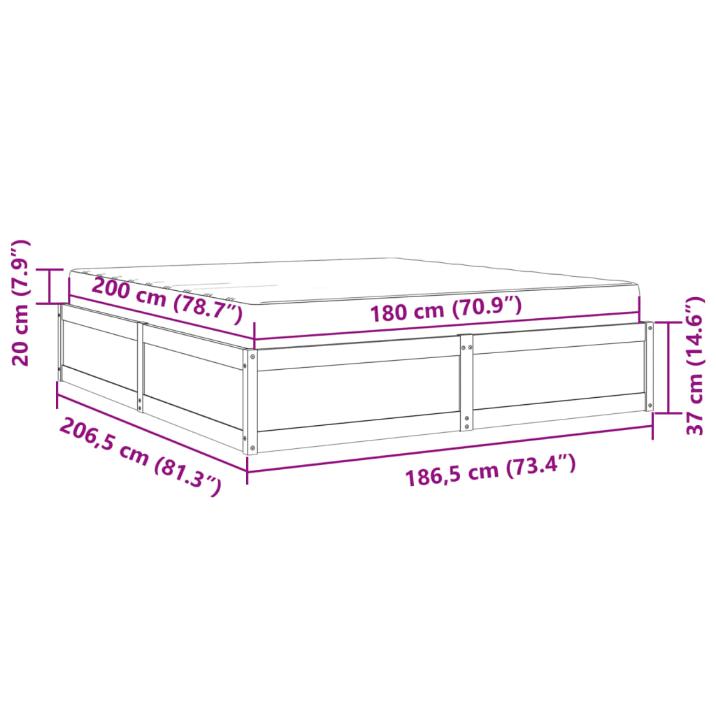 vidaXL Cama com colchão 180x200 cm pinho maciço branco