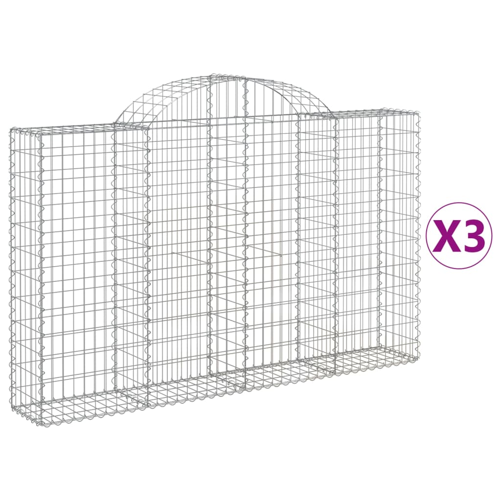 vidaXL Cestos gabião arqueados 3pcs 200x30x120/140cm ferro galvanizado