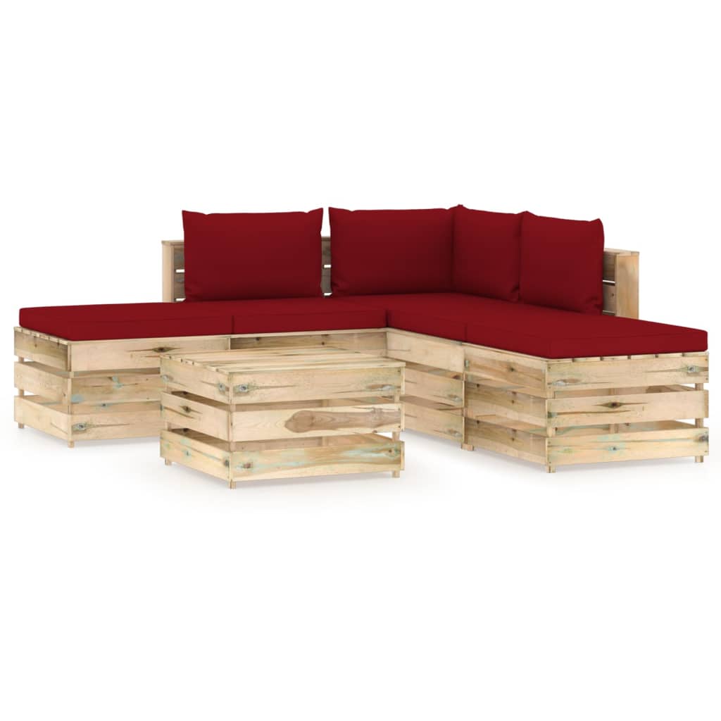 vidaXL 6 pcs conj. lounge jardim c/ almofadões madeira impreg. verde