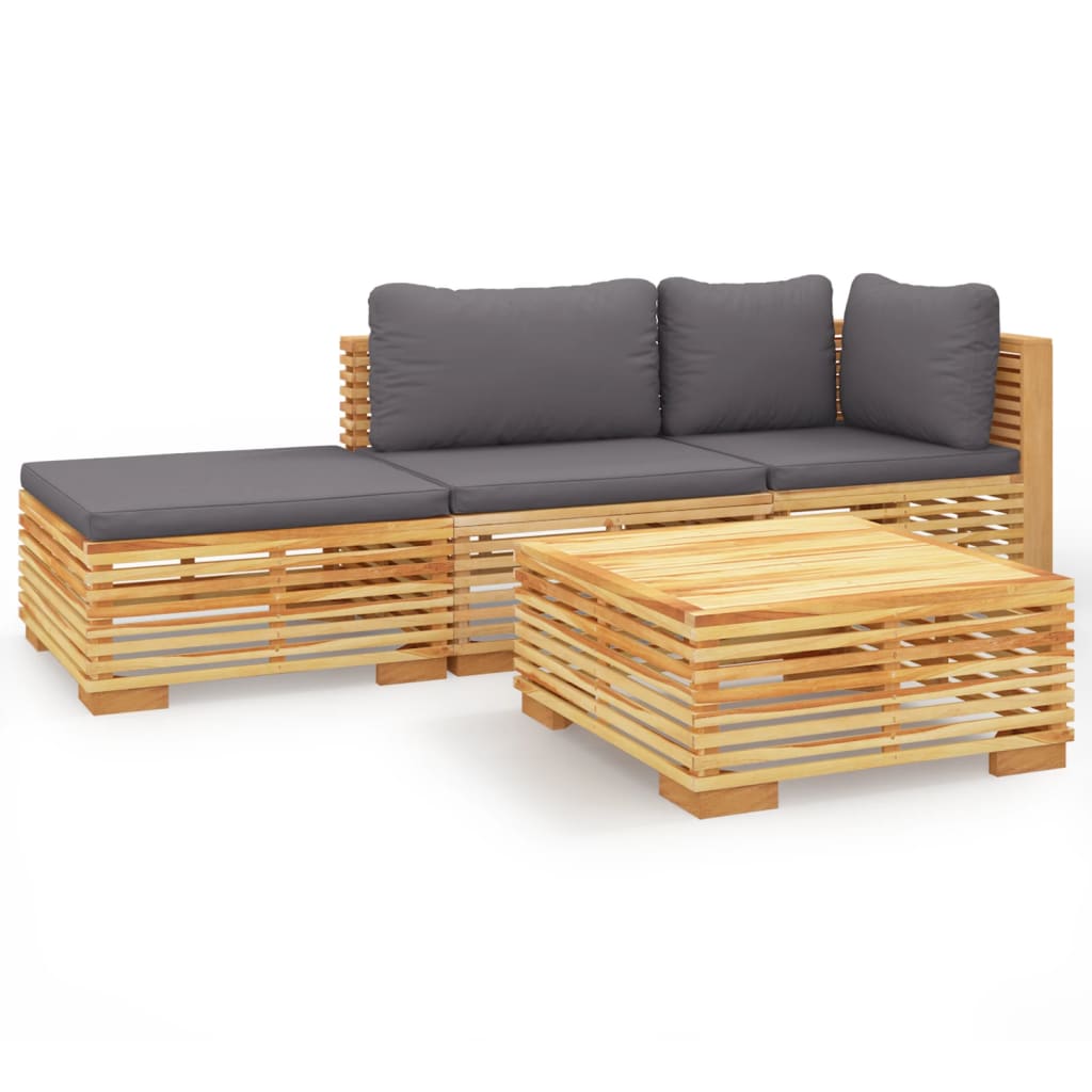 vidaXL 4 pcs conjunto lounge jardim c/ almofadões madeira teca maciça