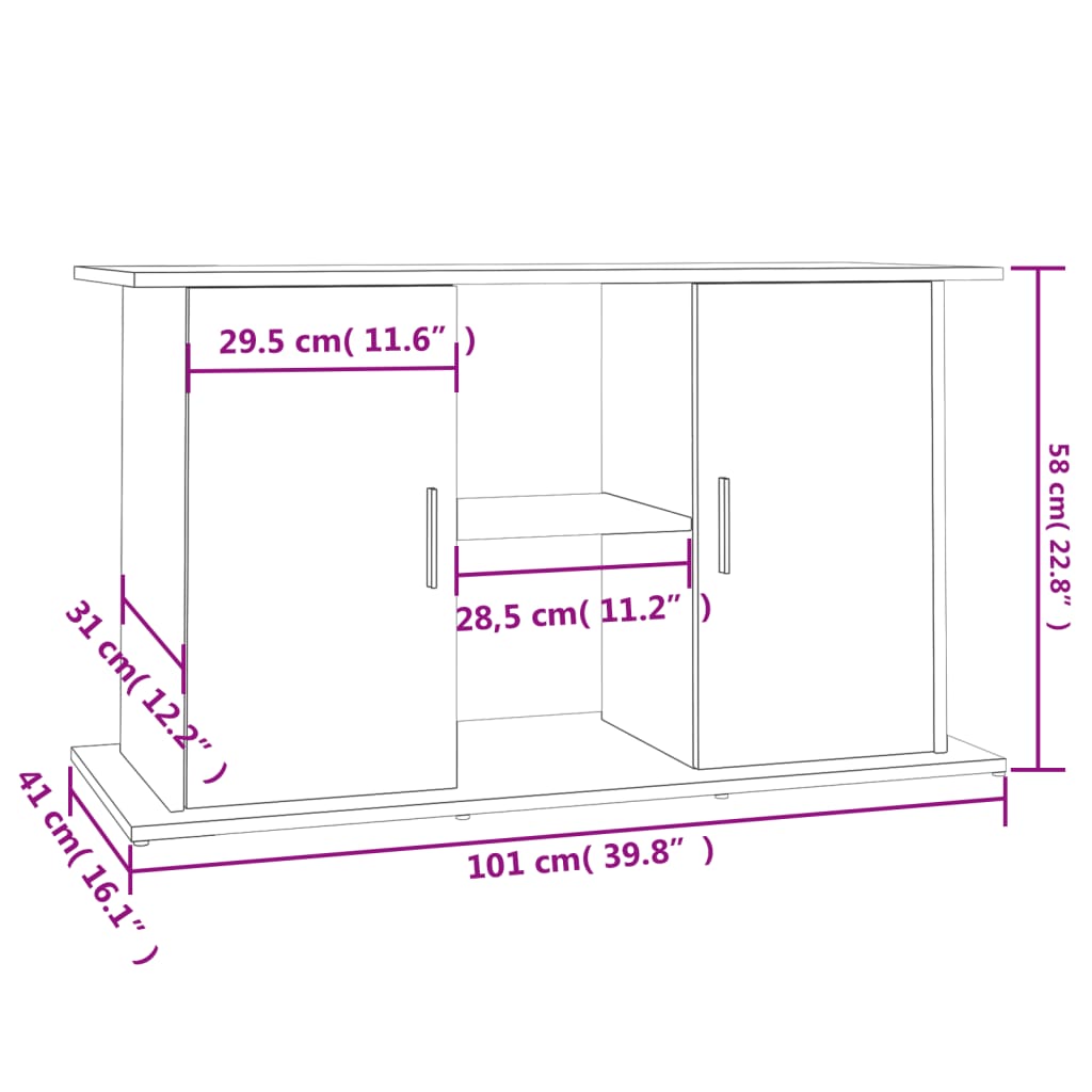 vidaXL Suporte de aquário 101x41x58 cm deriv. madeira branco brilhante