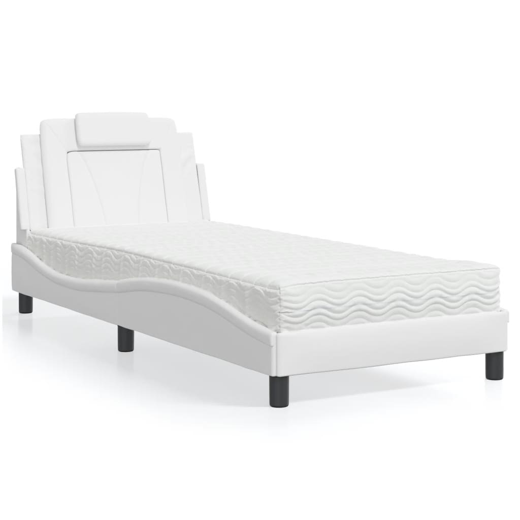 vidaXL Cama com colchão 80x200 cm couro artificial branco