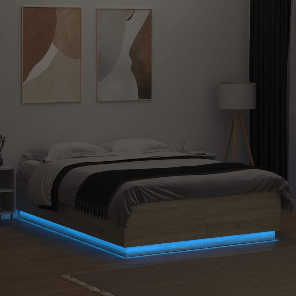 vidaXL Estrutura cama c/ luzes LED derivados madeira carvalho sonoma