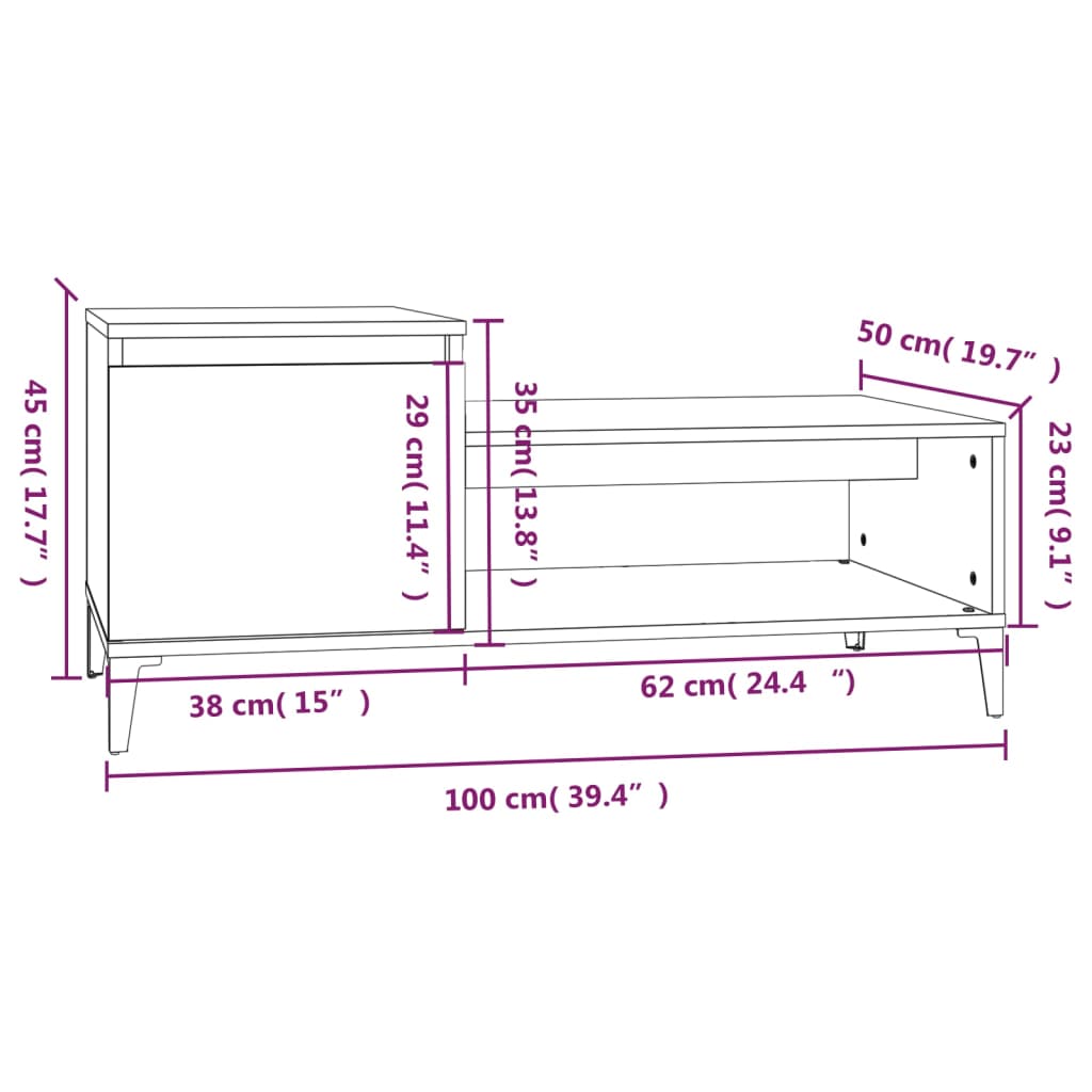 vidaXL Mesa de centro 100x50x45 cm derivados madeira carvalho sonoma