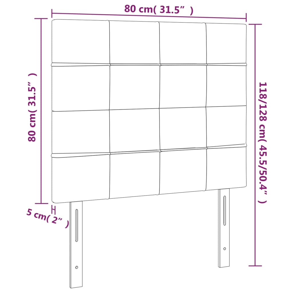 vidaXL Cabeceira de cama c/ luzes LED tecido 80x5x118/128cm castanho