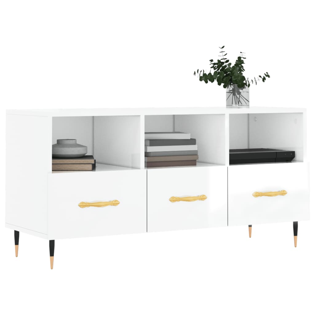 vidaXL Móvel para TV 102x36x50 cm derivados madeira branco brilhante