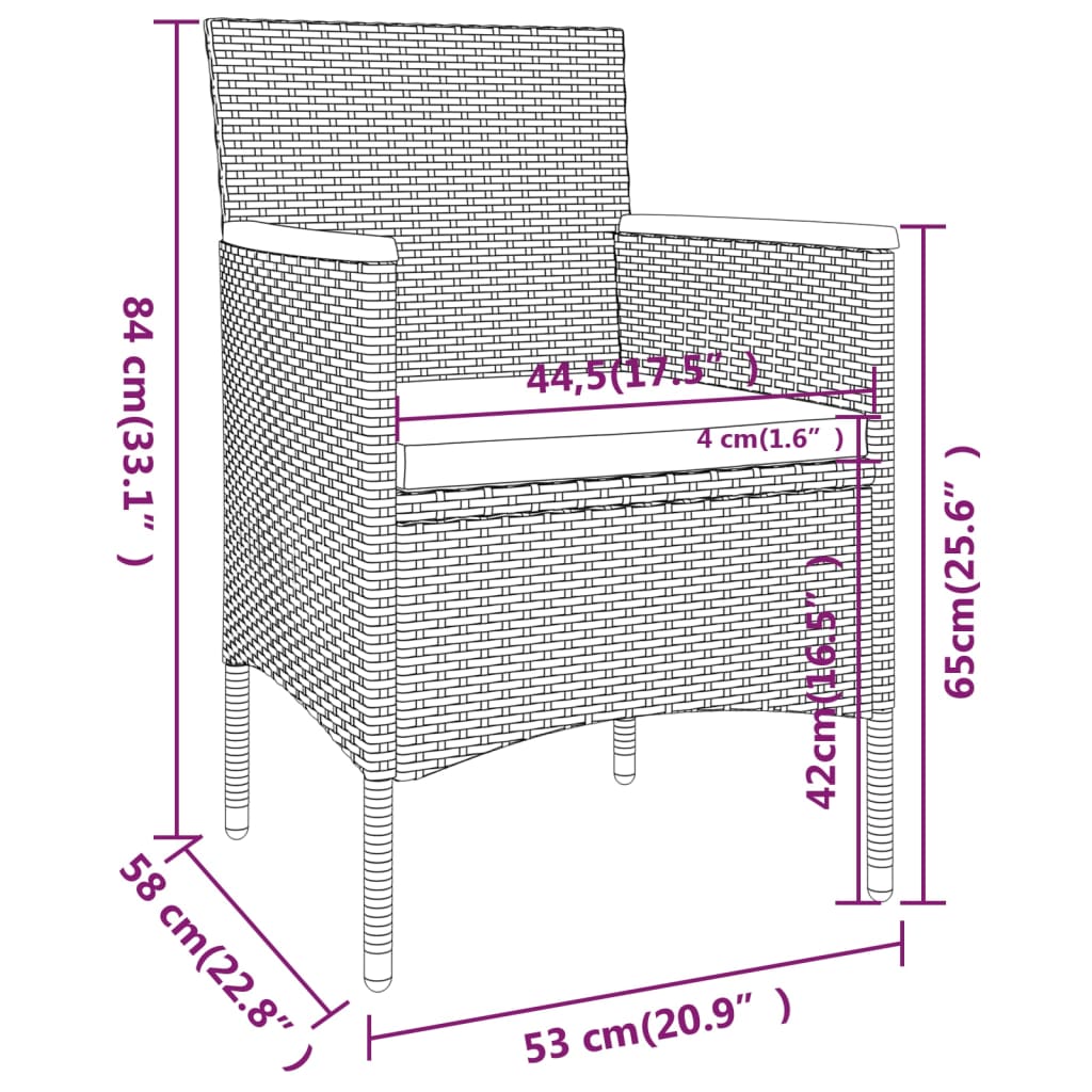 vidaXL 5 pcs conjunto de jantar p/ jardim vime PE/acácia maciça cinza