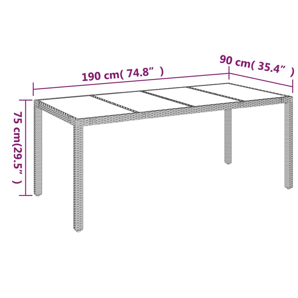 vidaXL 7 pcs conjunto de jantar p/ jardim c/ almofadões vime PE preto