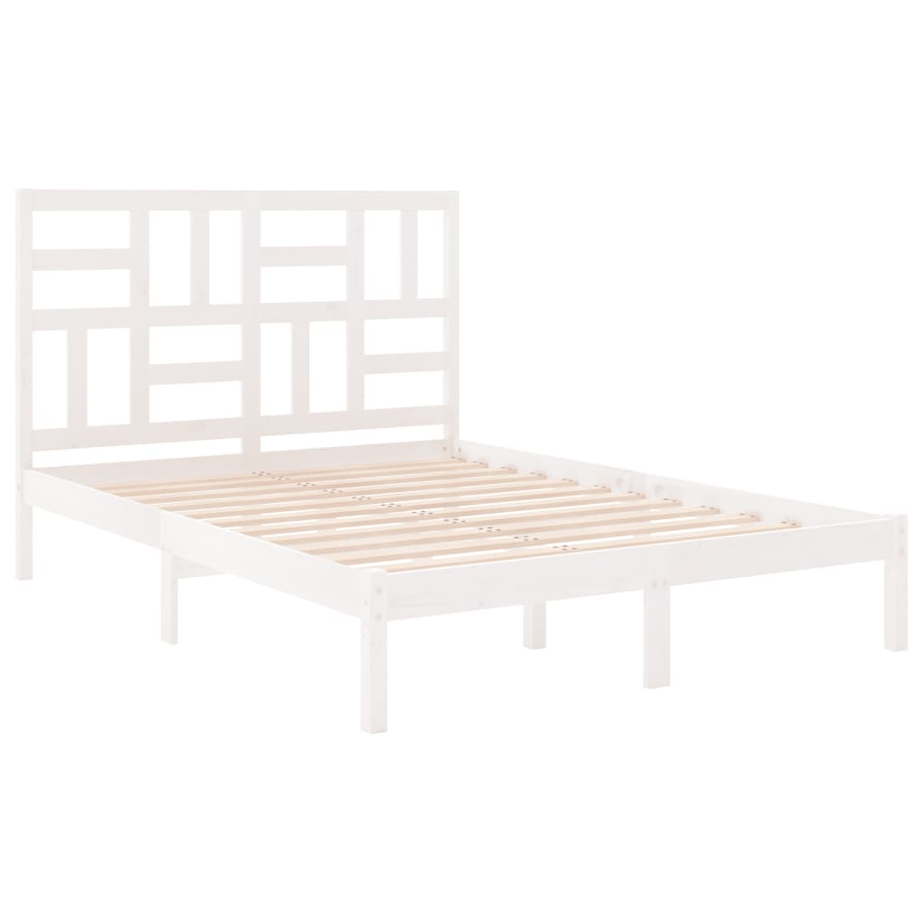 vidaXL Estrutura de cama casal 135x190 cm madeira maciça branco