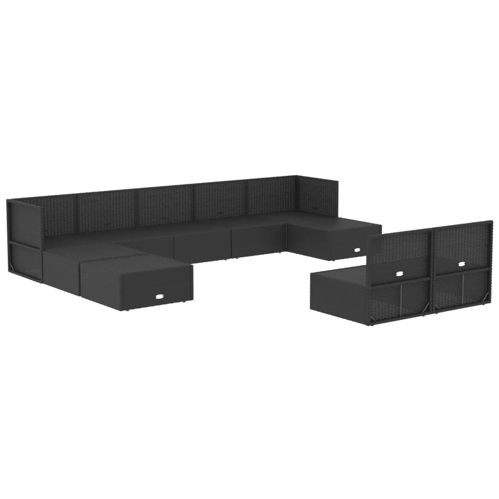 vidaXL 10 pcs conjunto lounge de jardim c/ almofadões vime PE preto