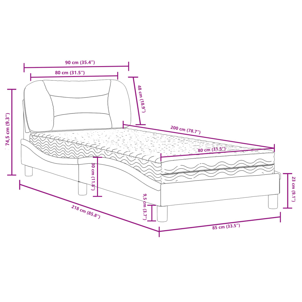 vidaXL Cama com colchão 80x200 cm couro artificial cappuccino