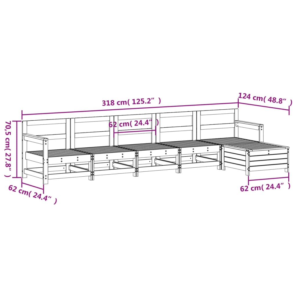 vidaXL 6 pcs conjunto sofás de jardim madeira de pinho maciça branco