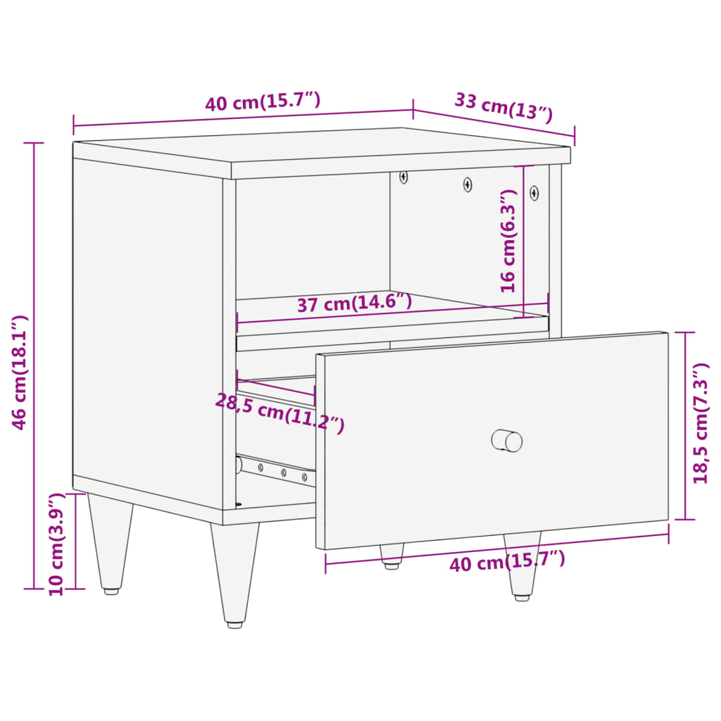 vidaXL Mesas de cabeceira 2 pcs 40x33x46 cm madeira mangueira maciça