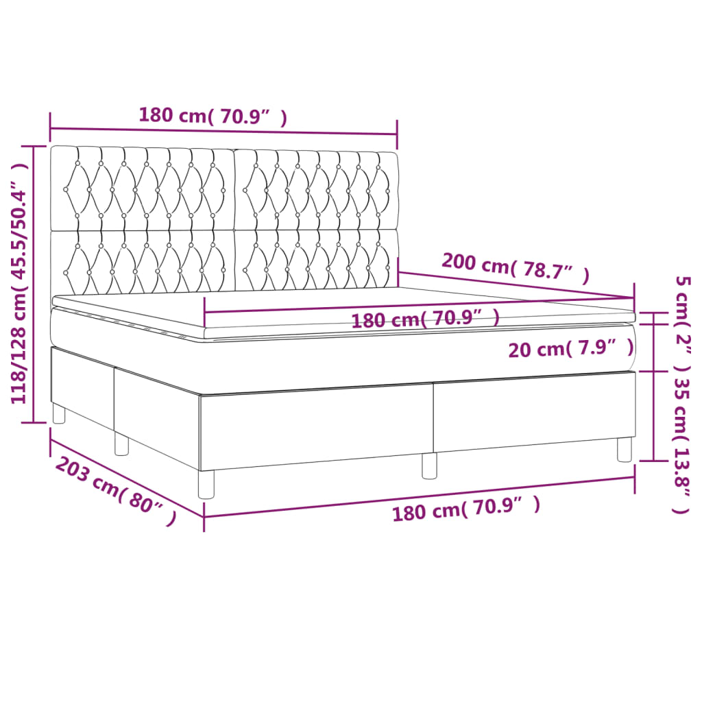 vidaXL Cama com molas/colchão 180x200 cm veludo cinzento-escuro