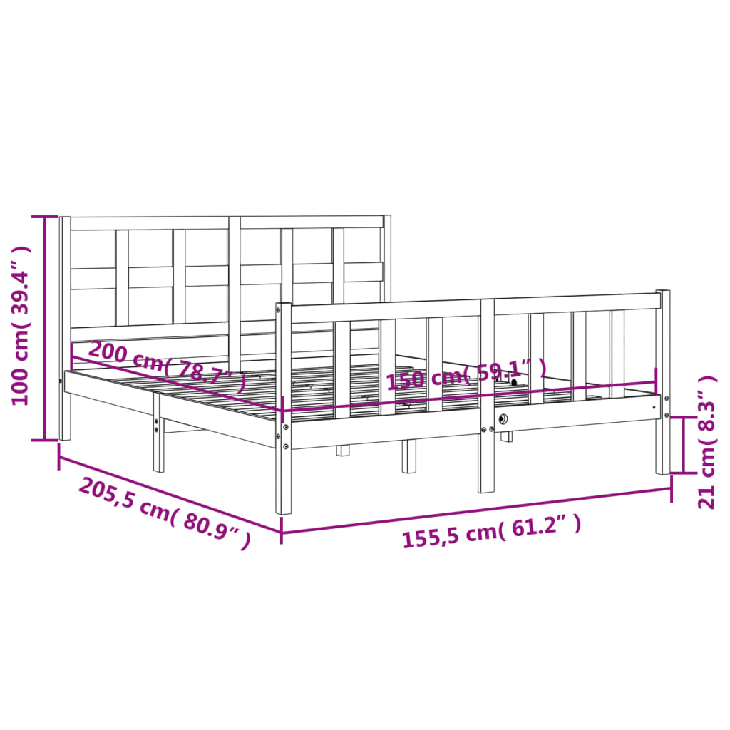 vidaXL Estrutura de cama King Size com cabeceira madeira maciça branco