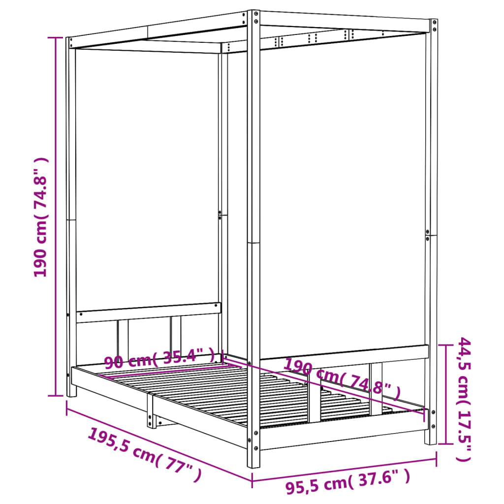 vidaXL Estrutura de cama infantil 90x190 cm pinho maciço preto