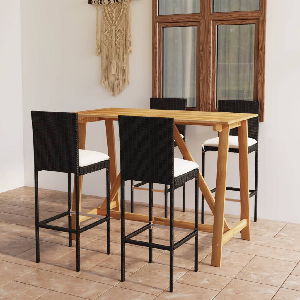 vidaXL 5 pcs conjunto de bar p/ jardim com almofadões preto