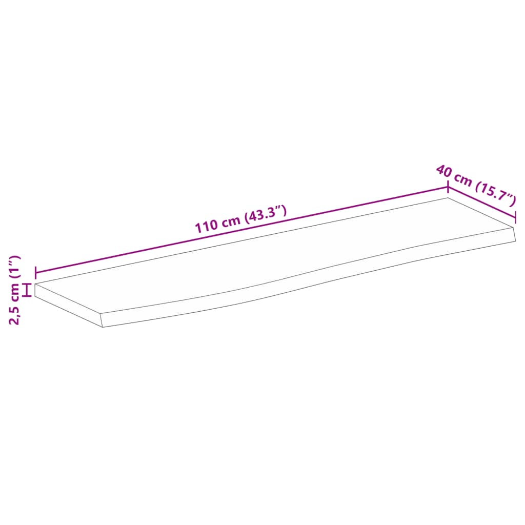 vidaXL Tampo de mesa c/ borda viva 110x40x2,5 cm mangueira maciça