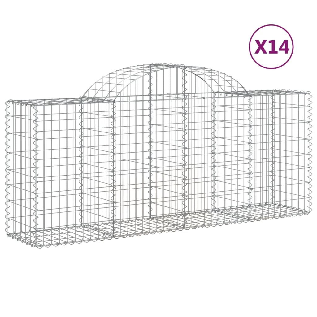 vidaXL Cestos gabião arqueados 14pcs 200x50x80/100cm ferro galvanizado