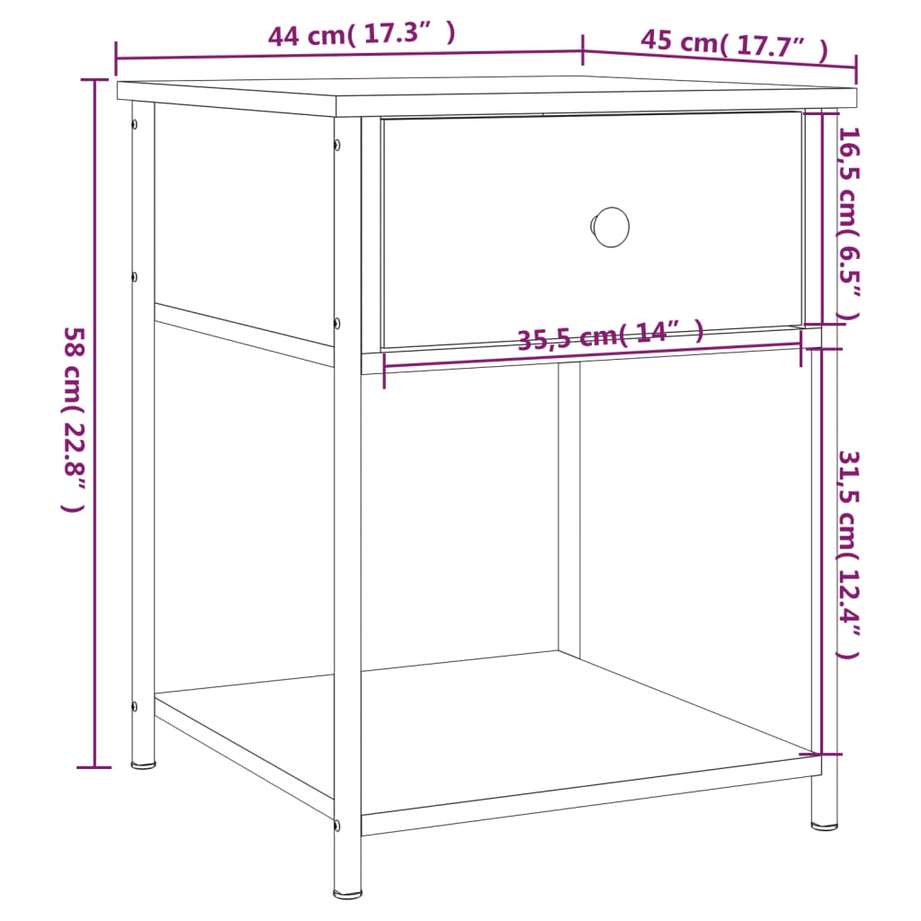 vidaXL Mesa de cabeceira 44x45x58 cm derivados madeira carvalho fumado