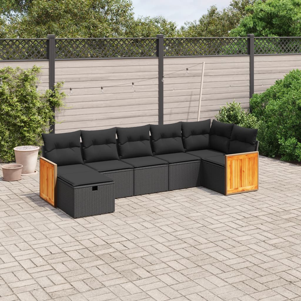 vidaXL 7 pcs conjunto de sofás p/ jardim c/ almofadões vime PE preto