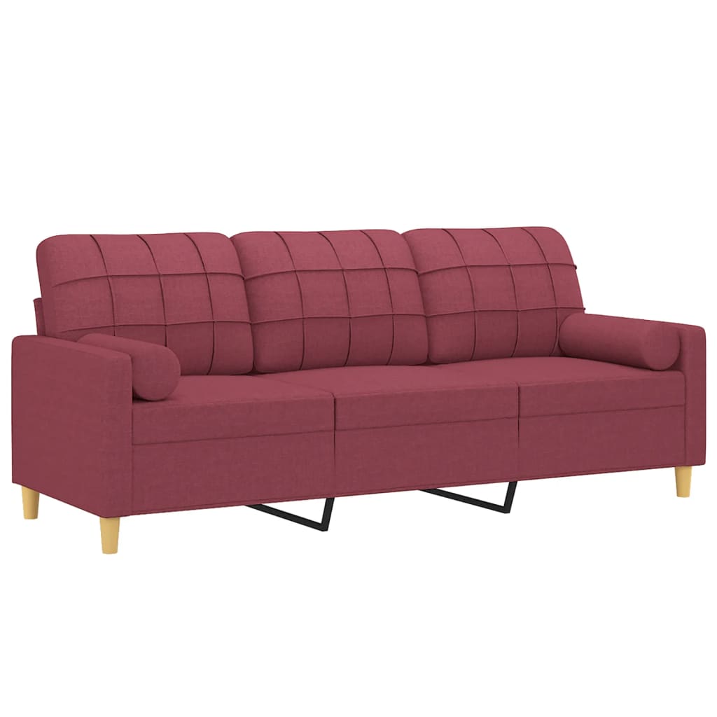 vidaXL Sofá 3 lug. + almofadas decorativas 180cm tecido vermelho tinto