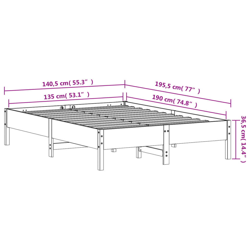 vidaXL Cama sem colchão 135x190 cm madeira pinho maciça castanho-mel