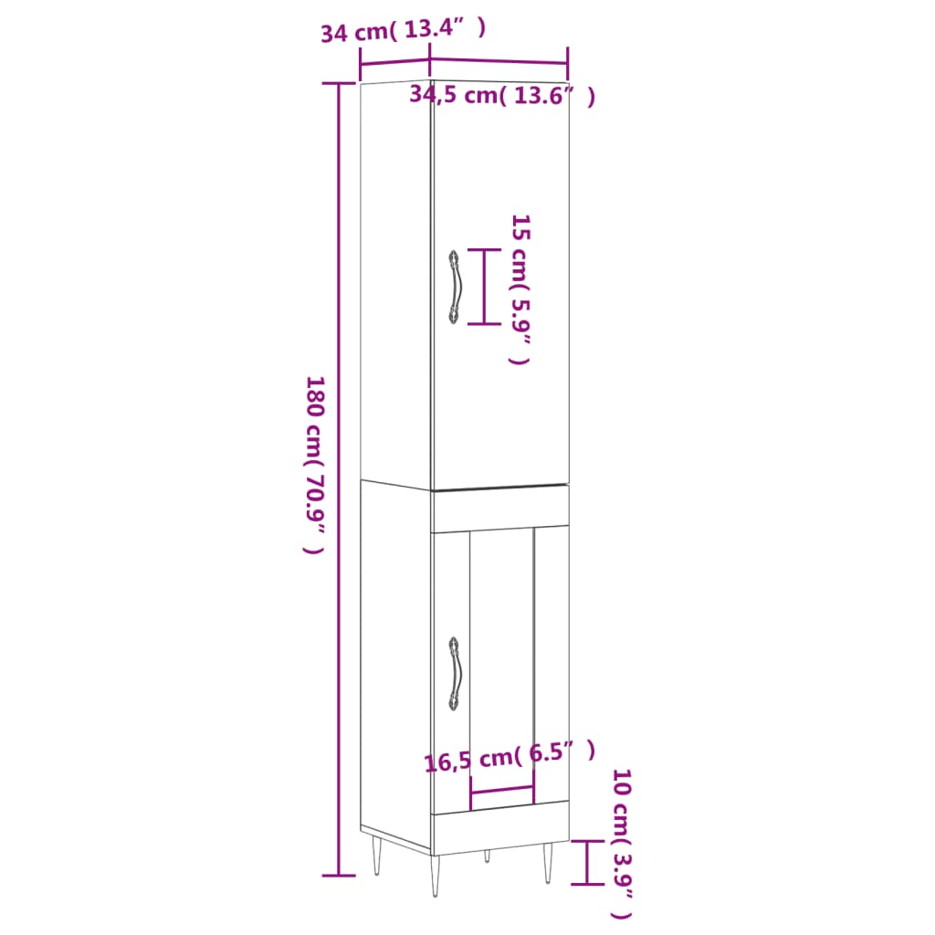 vidaXL Armário alto 34,5x34x180cm madeira processada carvalho castanho