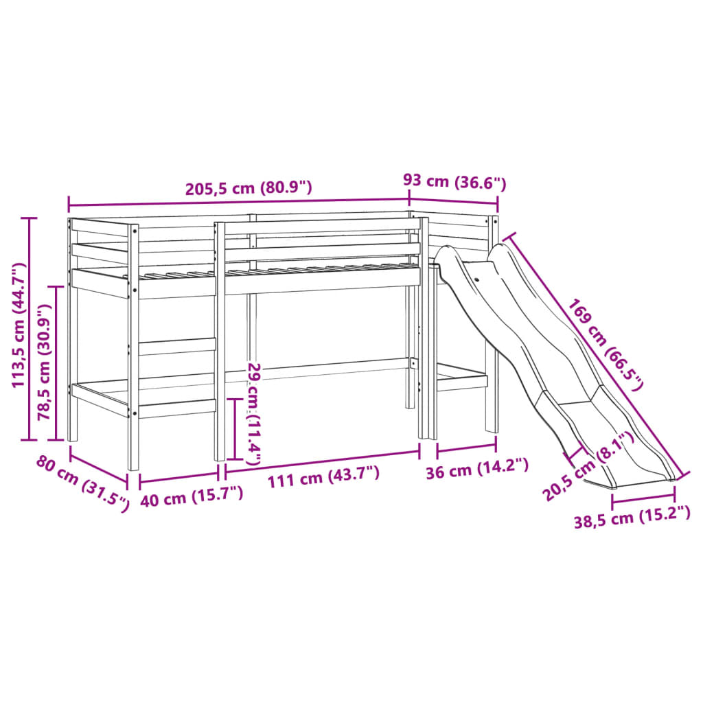 vidaXL Cama alta para criança sem colchão 80x200 cm pinho maciço