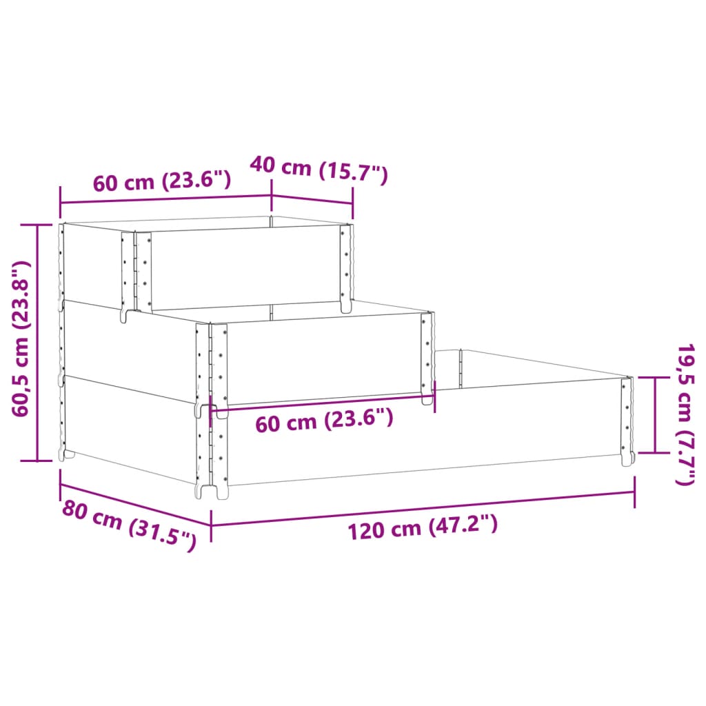 vidaXL Canteiro elevado de 3 níveis 120x80 cm pinho maciço preto