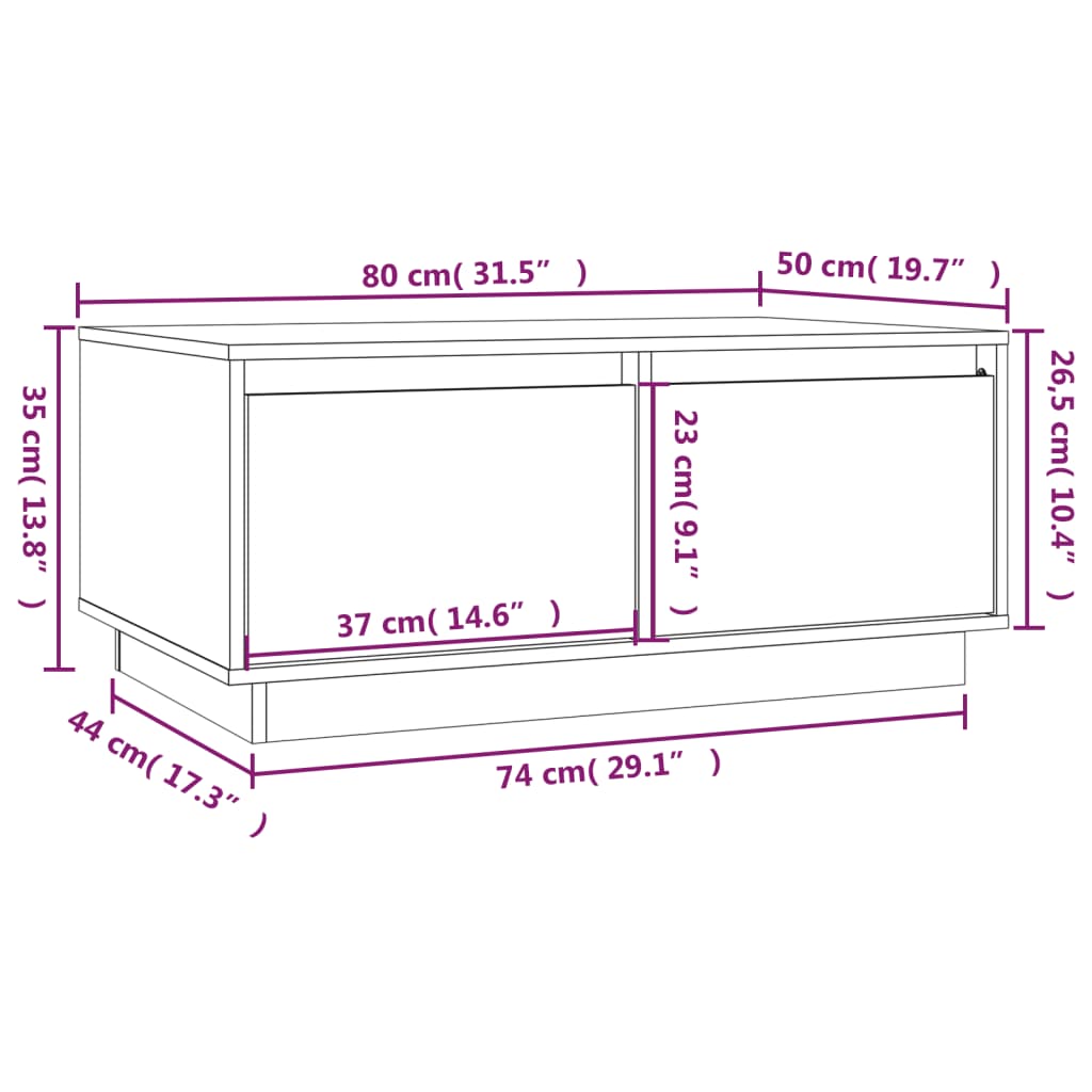 vidaXL Mesa de centro 80x50x35 cm madeira de pinho maciça castanho-mel