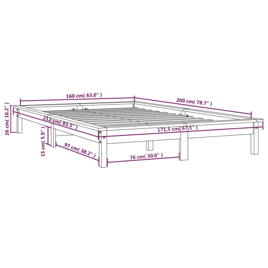 vidaXL Estrutura de cama 160x200 cm pinho maciço preto