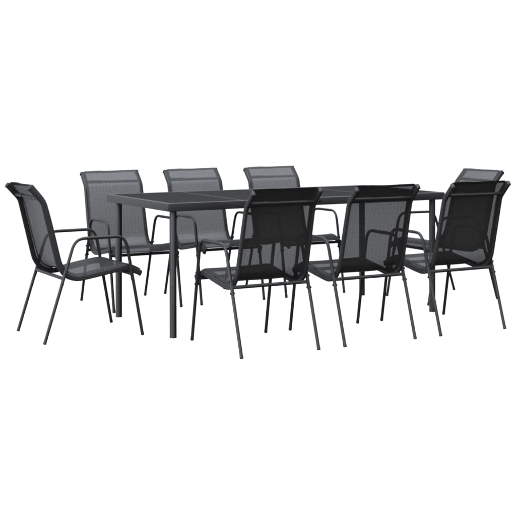 vidaXL 9 pcs conjunto de jantar para jardim aço e textilene preto