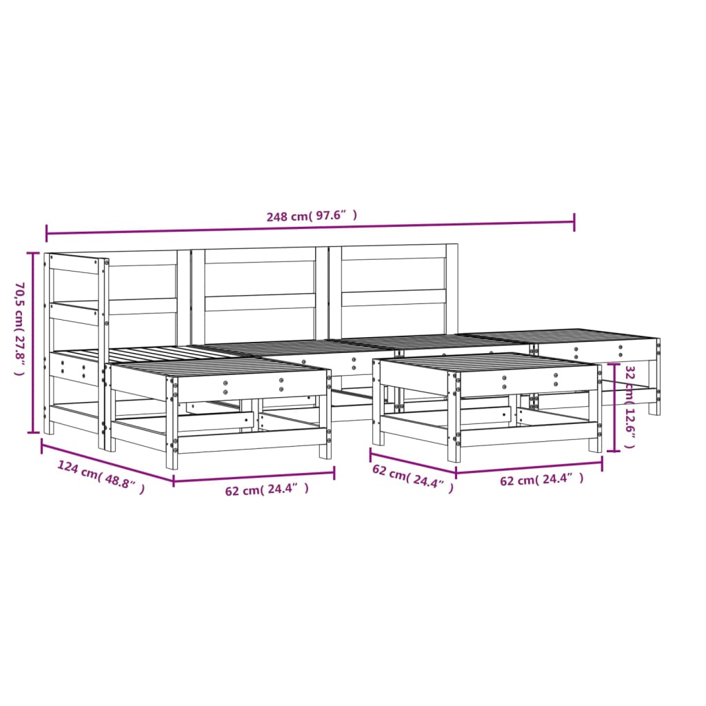 vidaXL 6 pcs conjunto lounge de jardim pinho maciço branco