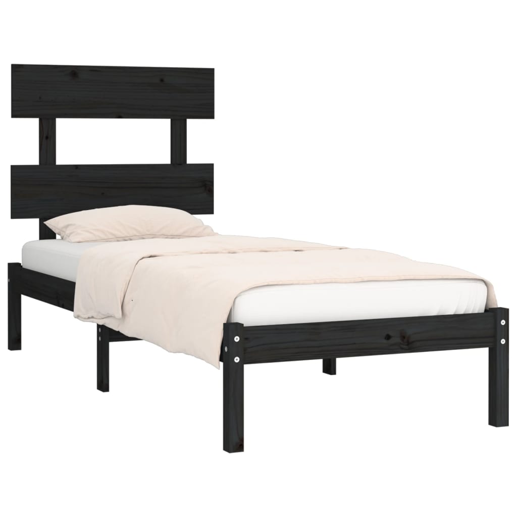 vidaXL Estrutura de cama solteiro 90x190 cm madeira maciça preto