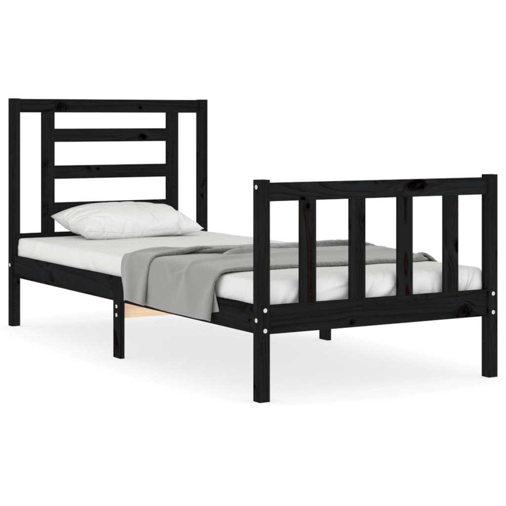 vidaXL Estrutura de cama com cabeceira 90x200 cm madeira maciça preto