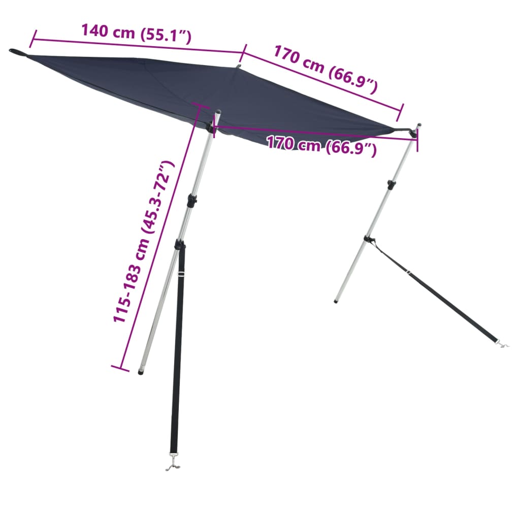 vidaXL Extensão de toldo em T 170x170x(115-183) cm azul