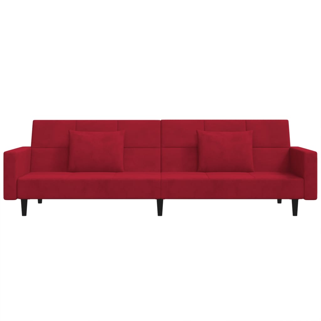 vidaXL Sofá-cama 2 lugares com duas almofadas veludo vermelho tinto