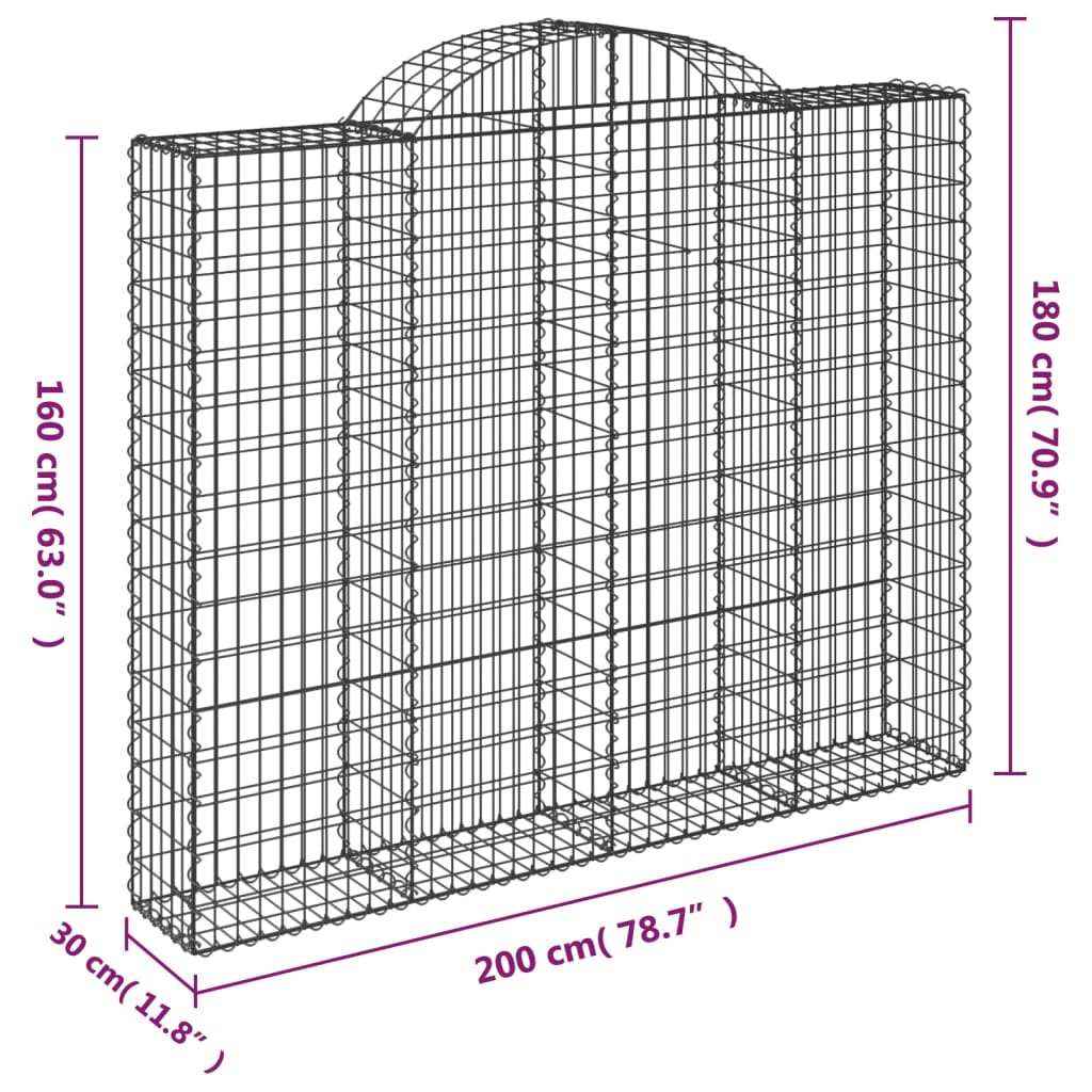 vidaXL Cestos gabião arqueados 11pcs 200x30x160/180 ferro galvanizado