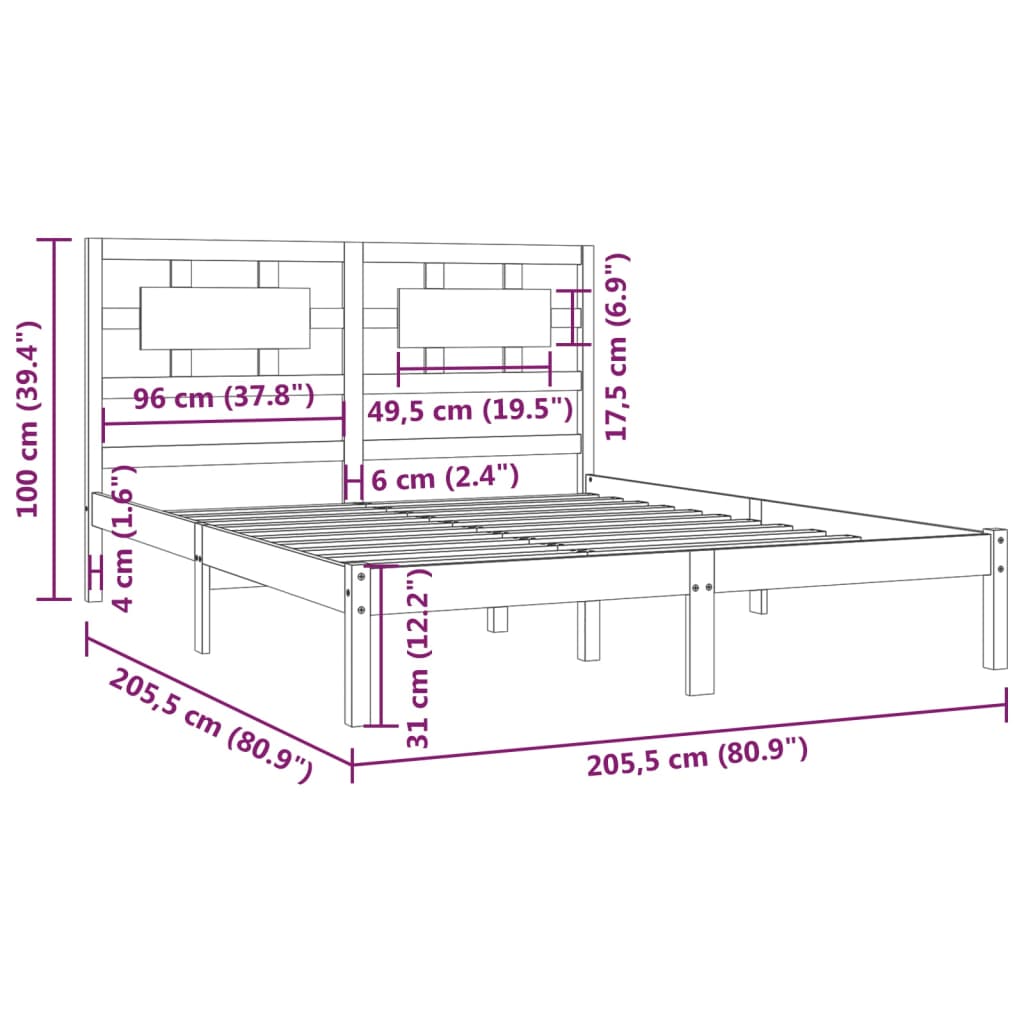 vidaXL Estrutura de cama 200x200 cm pinho maciço preto