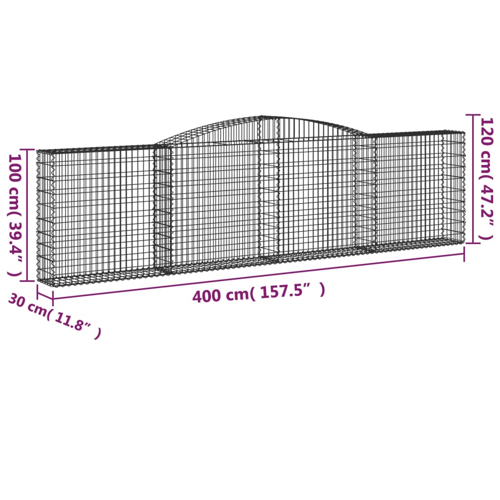 vidaXL Cestos gabião arqueados 2pcs 400x30x100/120cm ferro galvanizado