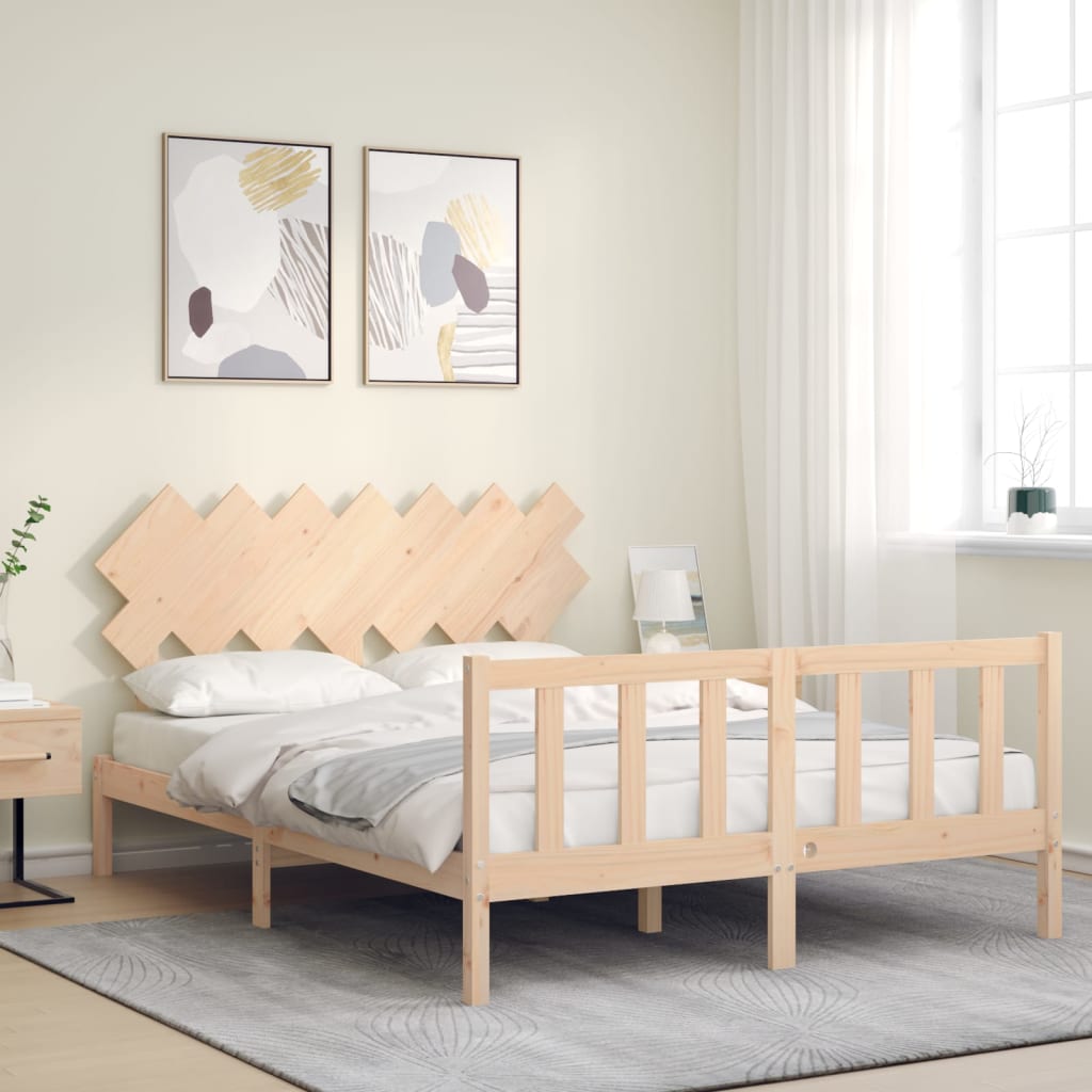 vidaXL Estrutura de cama com cabeceira 140x190 cm madeira maciça