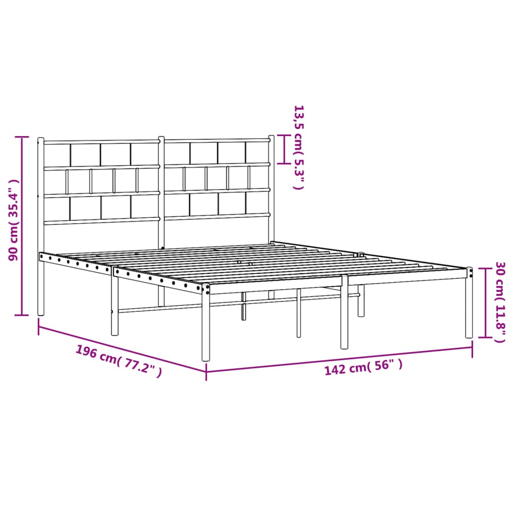 vidaXL Estrutura de cama com cabeceira 135x190 cm metal branco