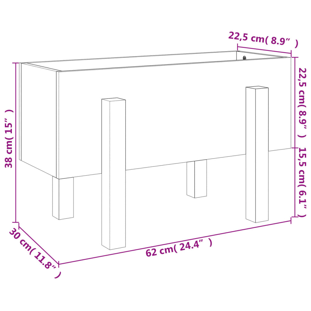 vidaXL Vaso/floreira de jardim 62x30x38 cm pinho maciço branco