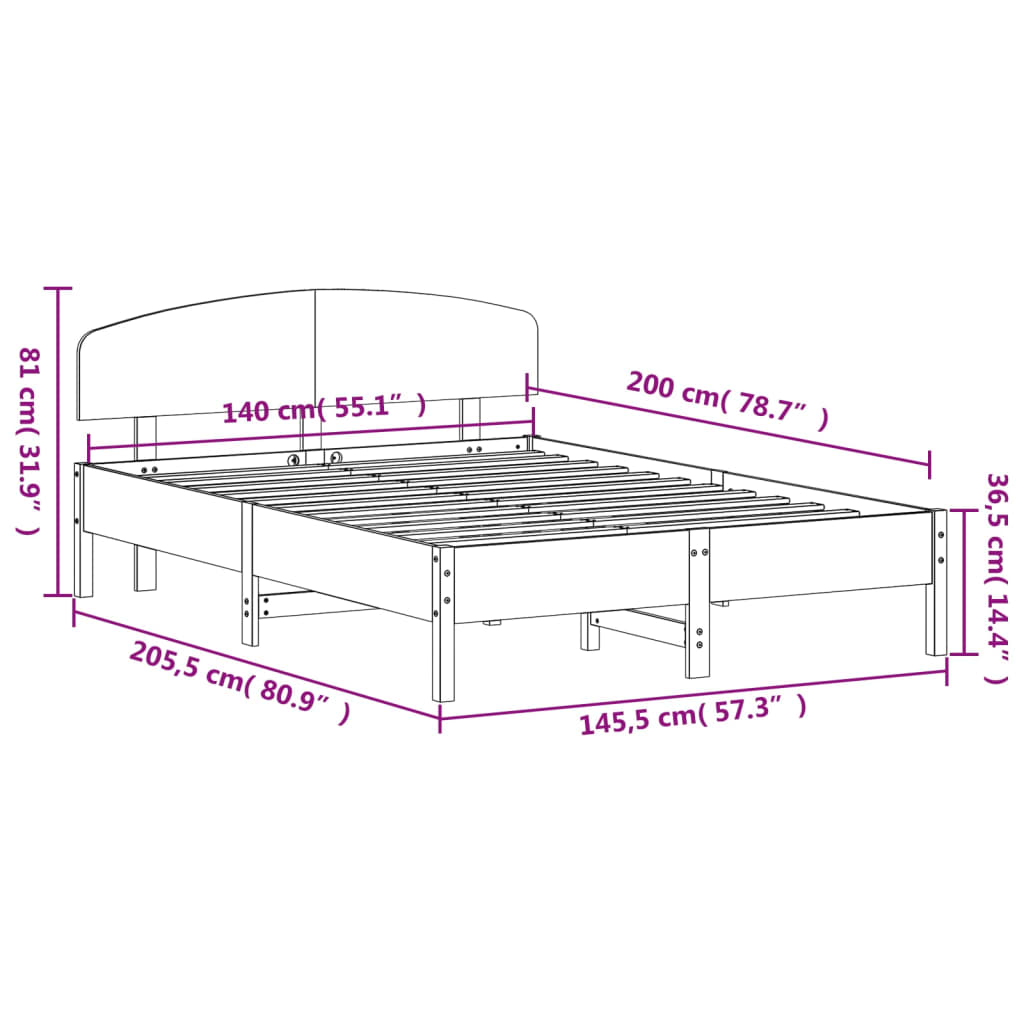 vidaXL Cama sem colchão 140x200 cm madeira de pinho maciça branco