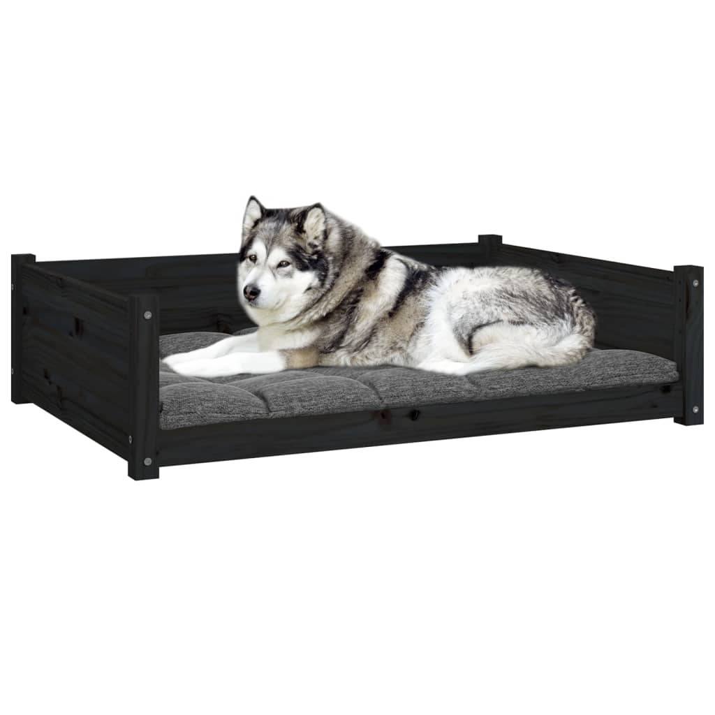 vidaXL Cama para cães 105,5x75,5x28 cm madeira de pinho maciça preto