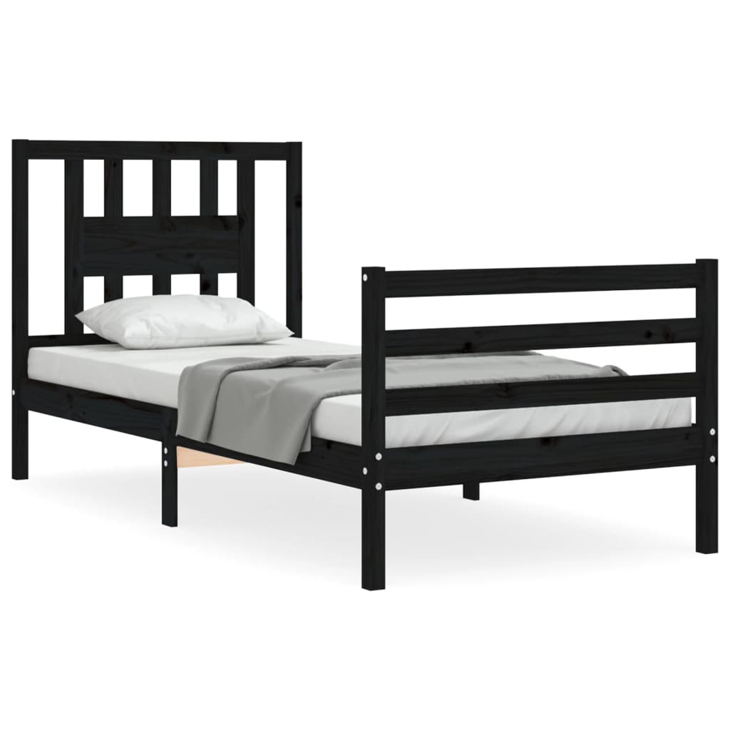 vidaXL Estrutura de cama com cabeceira 100x200 cm madeira maciça preto