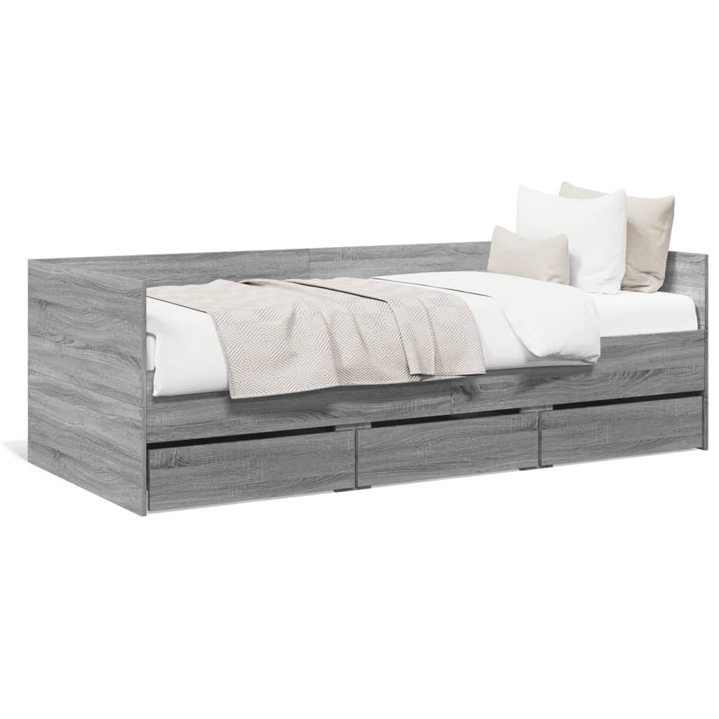 vidaXL Sofá-cama com gavetas sem colchão 90x190 cm cinzento sonoma