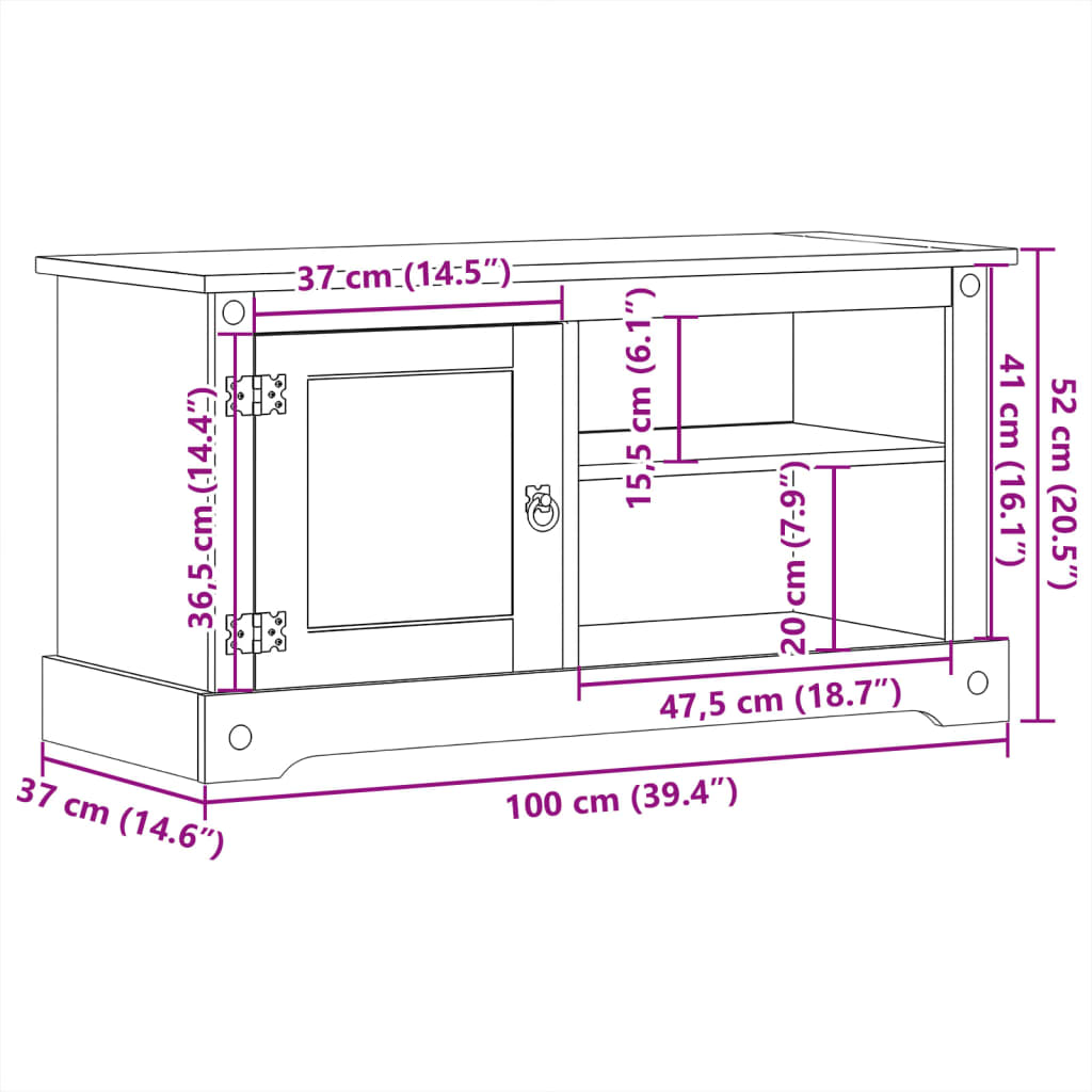 vidaXL Móvel de TV Corona 100x37x52 cm madeira de pinho maciça